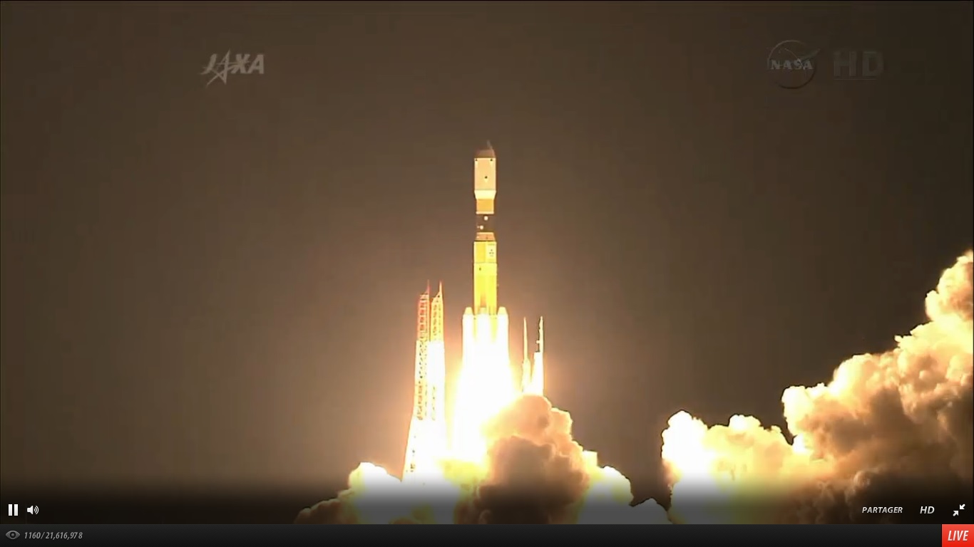 Capture d'écran du lancement de la fusée H-IIB avec l'HTV 4 à son bord