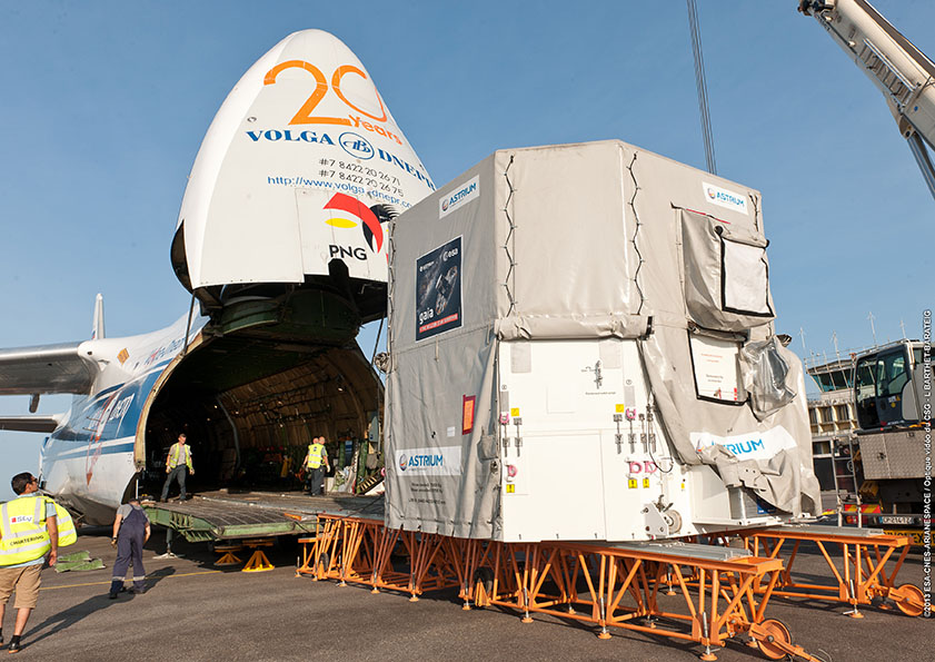 Arrivée du DSA et des panneaux solaires à Cayenne, le 28/08/2013 (source CNES)