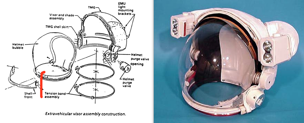Tuba dans le casque de la combinaison américaine de sortie dans l'espace (via @ShuttleAlamanac)