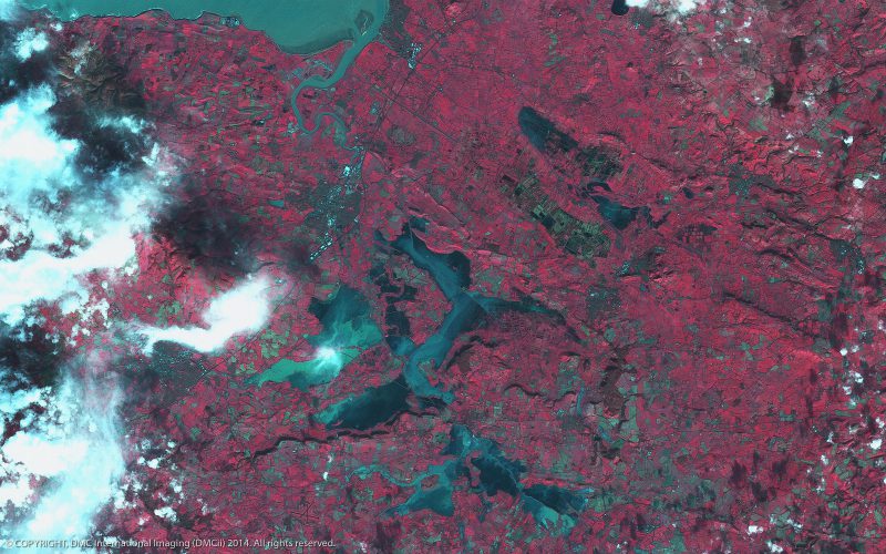 Inondations à Bridgwater dans le sud-ouest de l'Angleterre (Source SSTL)