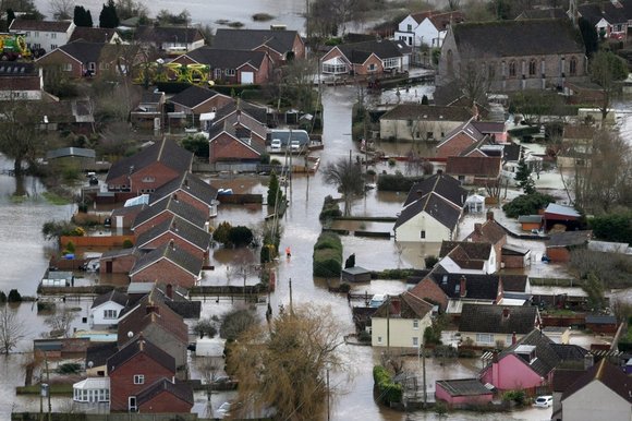 Le village de Moorland dans le Somerset près de Bridgwater le 10 février 2014 (source Daily Mirror)