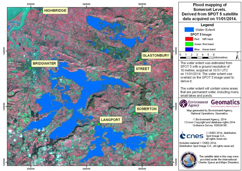 Inondations du Sud Ouest de l'Angleterre vues par Spot 5 (source CNES - International Charter)