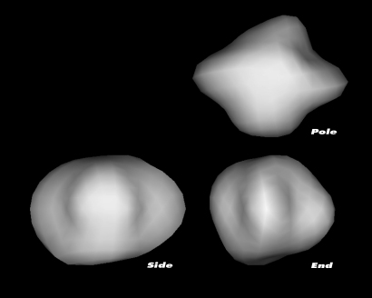 Modèles 3D du noyau de la comète 67P/CG selon des mesures prises par le télescope spatial Hubble (taille, forme et période de rtoation) (Copyright: NASA, ESA, Philippe Lamy du Laboratoire d'Astronomie Spatiale, France)