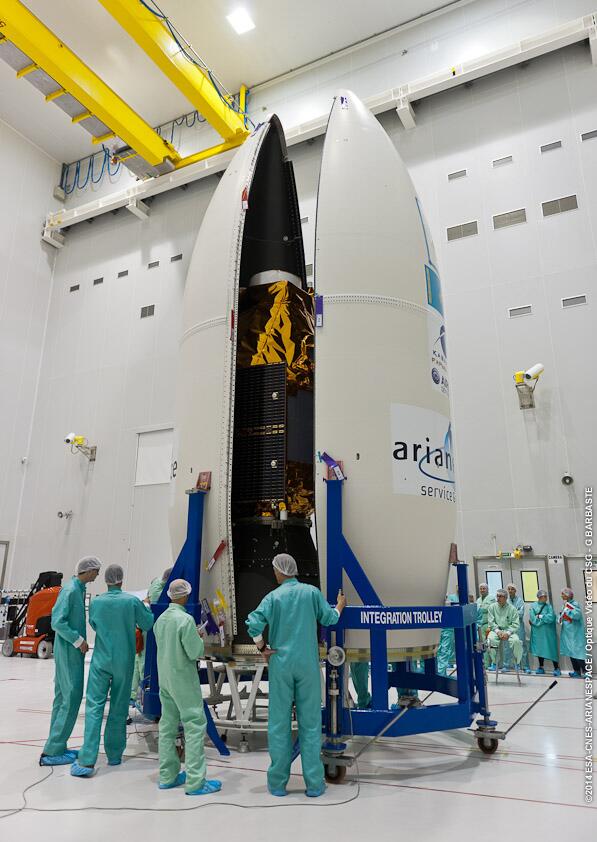 Le satellite DZZ-HR juste avant fermeture de la coiffe (source Stéphane Israel @arianespaceceo)