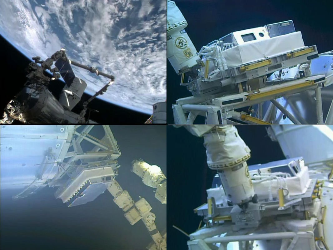Images de Dextre installant HDEV sur la module Columbus (source NASA TV/ @lionelferra)