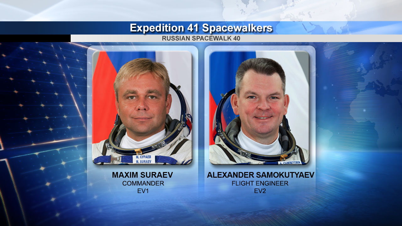 De gauche à droite, les cosmonautes Maxim Suraev et Alexander Samokutyaev qui effectueront l'EVA 40 (Credit: NASA TV)