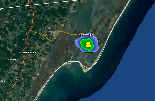 L'écho Doppler Radar de l'explosion d'Antares le 28/10/14 (via @mattdanielwx)