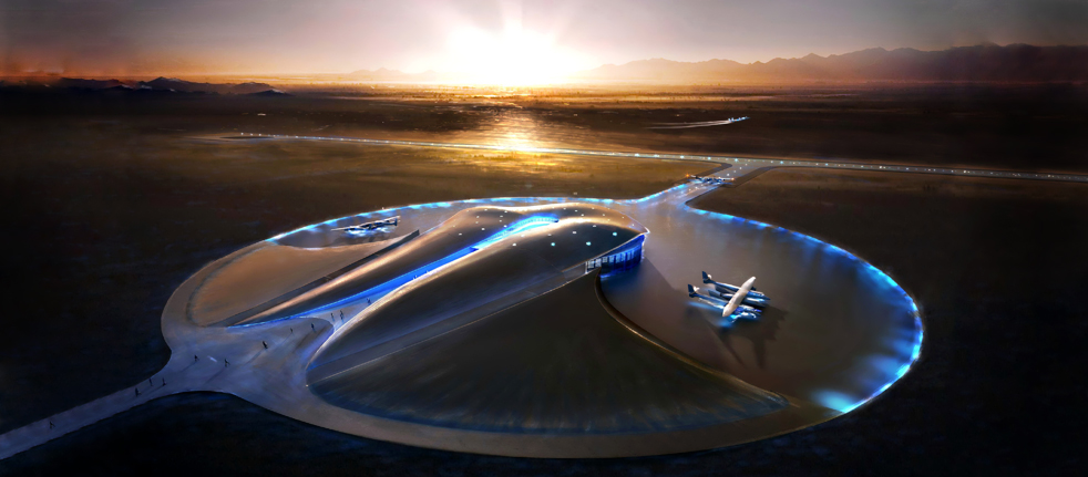 Vue du Spaceport America imaginé par Virgin Galactic