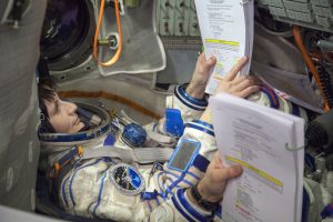Samantha Cristoforetti , ESA astronaut, seats in a model of Soyuz vehicle during training preparing her for flight into space. A European Space Agency (ESA) astronaut of Italian nationality, Samantha Cristoforetti is a Flight Engineer for Expedition 42 and 43 between December 2014 and May 2015. Samantha is a Captain in the Italian Air Force.