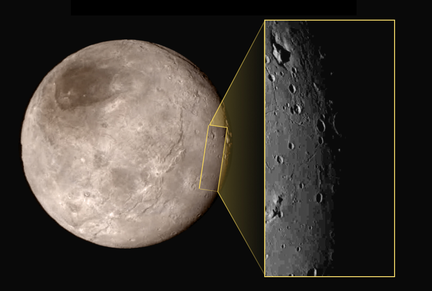 Détails sur Charon pris par la sonde New Horizons le 14 juillet 2015  à 79 000 km de distance (Credit: NASA-JHUAPL-SwRI)