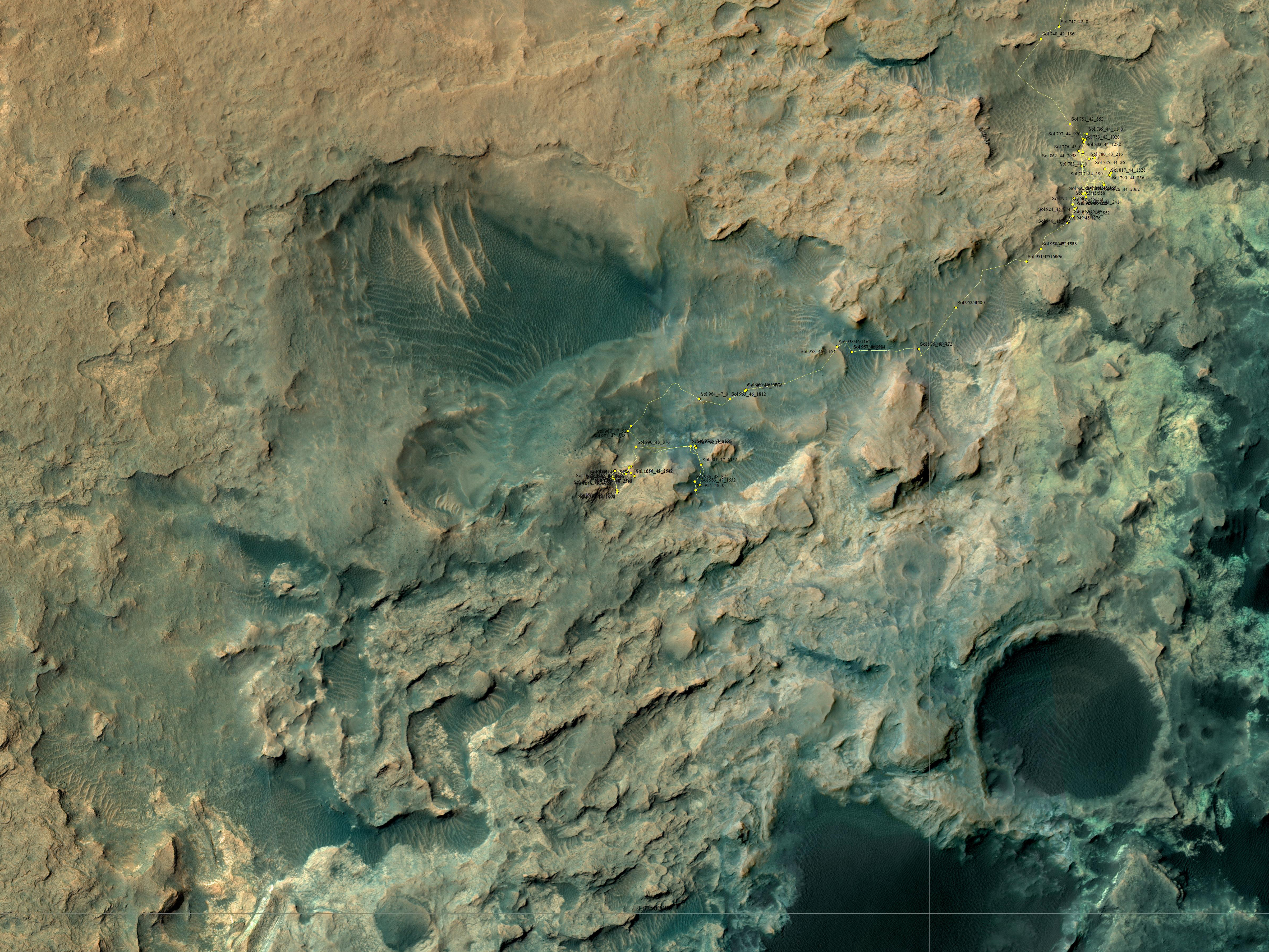 Cette carte montre l'itinéraire emprunté par le rover Curiosity de la NASA sur Mars jusqu'au SOL 1056 (jour martien) soit le 27 juillet 2015. (Image Credit: NASA/JPL-Caltech/Univ.)