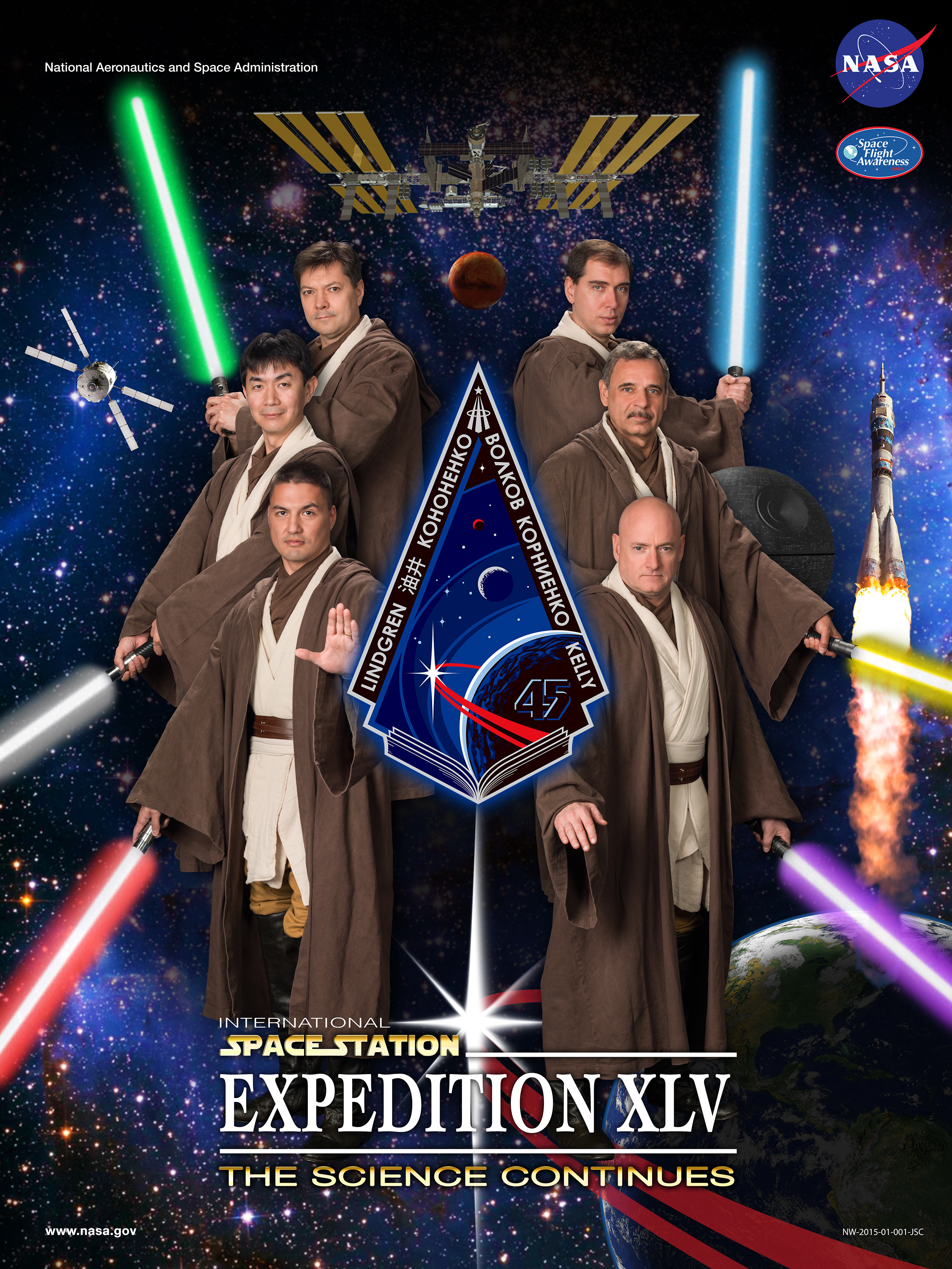 Hommage à Star Wars avec le poster de l'Expedition 45 de l'ISS (Credit NASA)