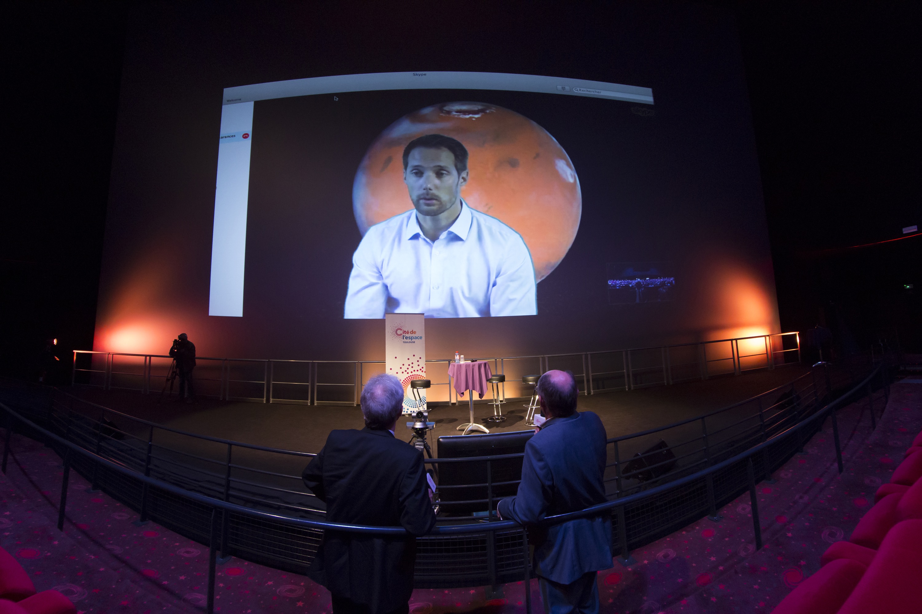 Visio conférence avec Thomas Pesquet lors de l'avant-première de "Seul sur Mars" à la Cité de l'espace le 8/11/15 (Credits : Cité de l'espace / ManuelHuynh)