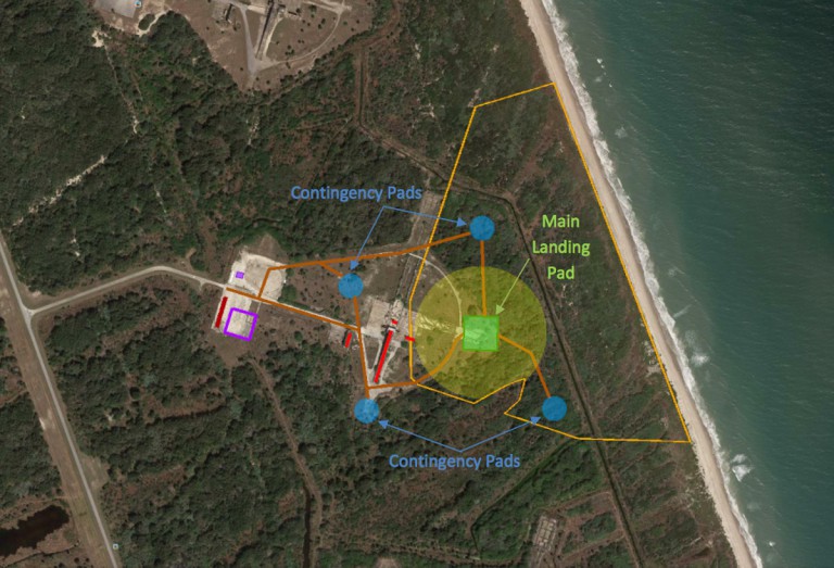 Localisation de la " Landing Zone " LZ-1 (site d'atterrissage) de SpaceX (credit SpaceX)
