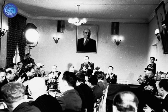 Commission d'état qui décida du premier vol spatial habité avec Youri Gagarine (source Tezio, espace-passion)