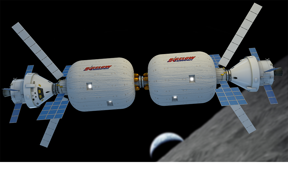 Deux modules BA-330 en orbite lunaire (credit Bigelow)