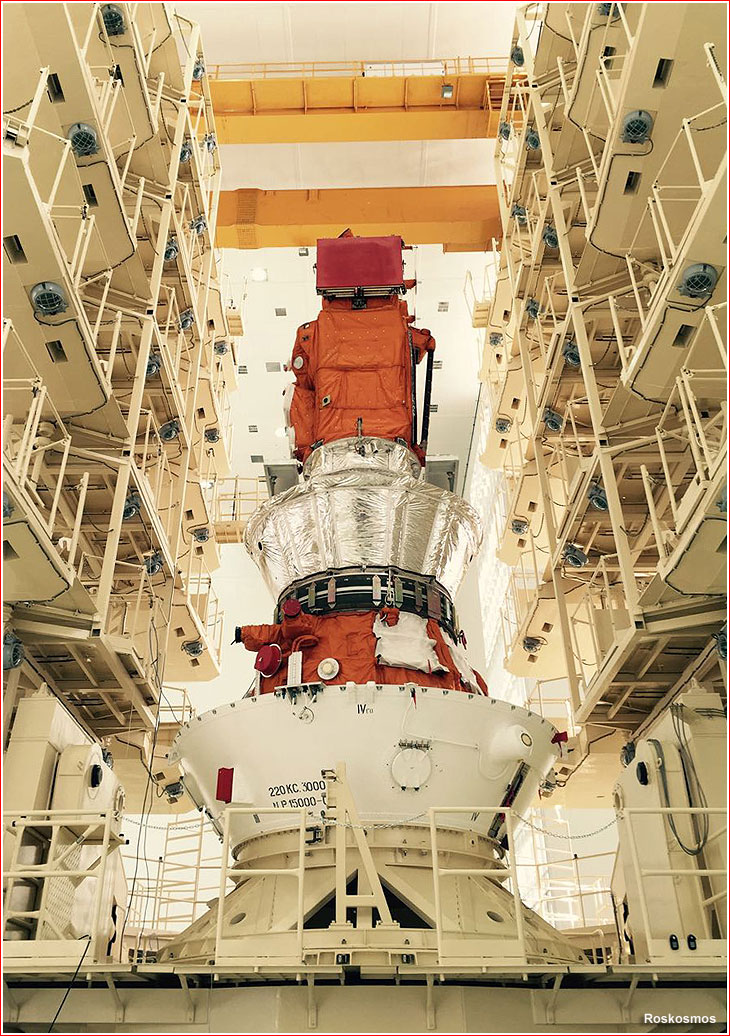 L'étage supérieur Volga et le satellite Lomonosov pour le premier lancement depuis le site de Vostochny (credit Roscosmos)