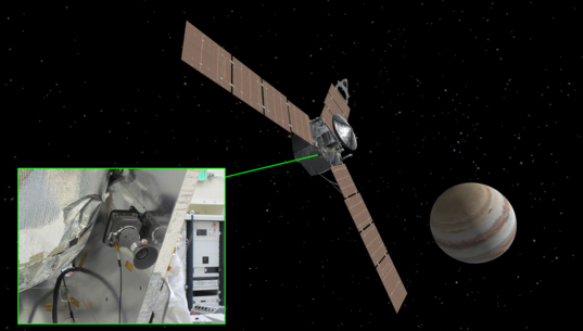 emplacement de la caméra Junocam sur la sonde Juno (credit NASA / JPL / Eyes on the Solar System / Emily Lakdawalla)