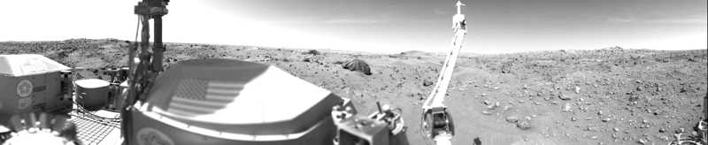 Premier panorama martien par l'atterrisseur Viking 1 le 23/07/1976 (credit NASA/JPL)