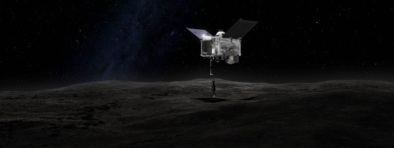 Image d'artiste de la mission OSIRIS-Rex de la NASA arrivée sur l'astéroïde Bennu (source NASA)