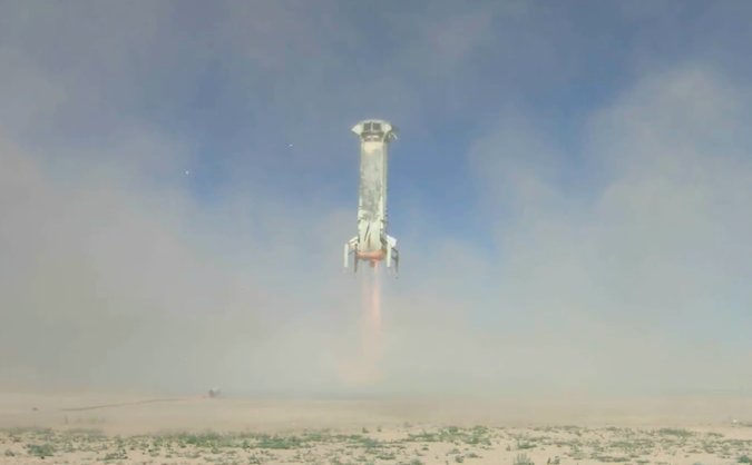 Atterrissage de l'étage de fusée New Shepard le 05/10/2016 (Credit: Blue Origin)