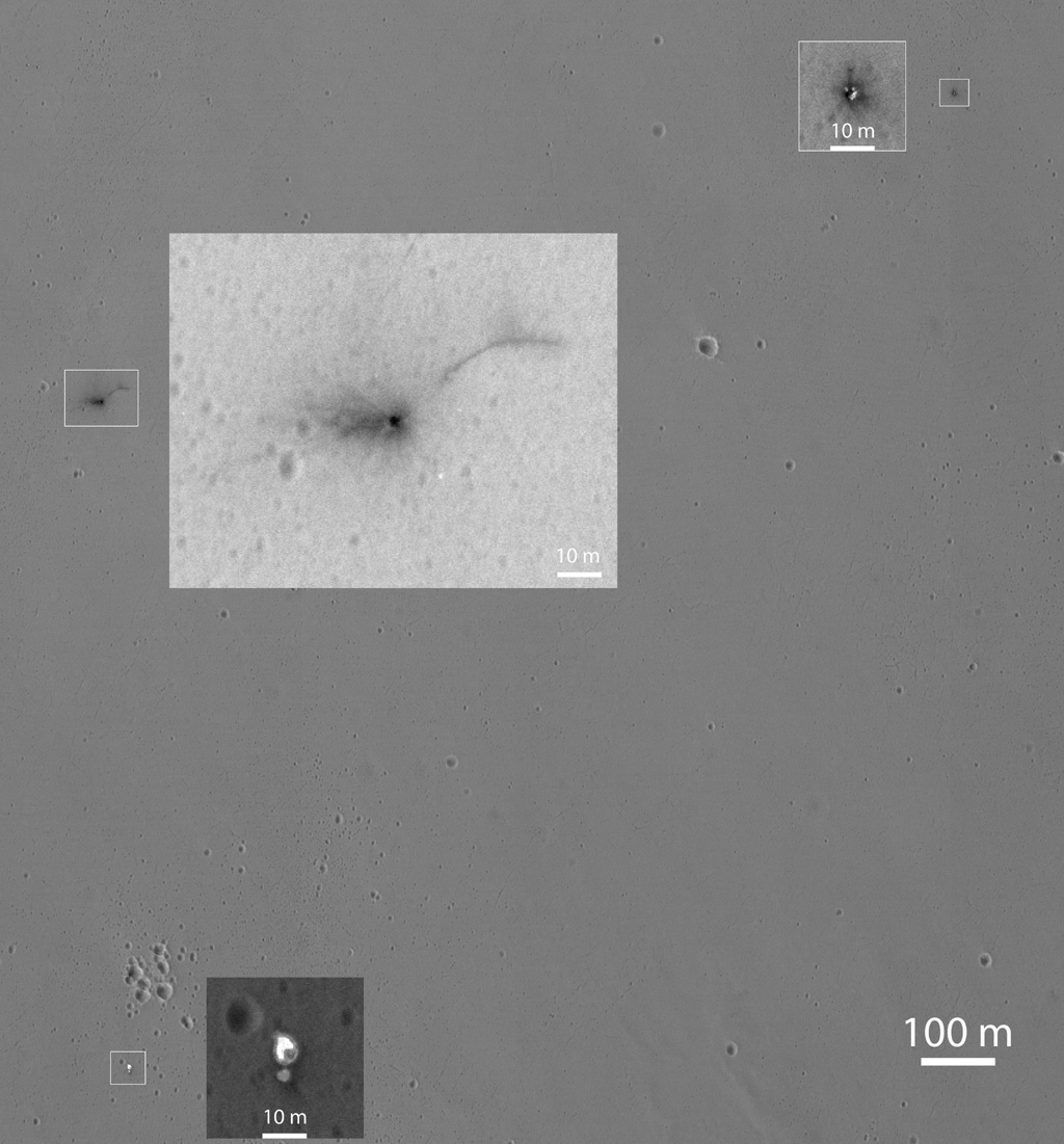 Photo de la zone d'impact de l'EDM Schiaparelli d'Exomars2016 par la caméra Hirise du satellite MRO (Image credit: NASA/JPL-Caltech/Univ. of Arizona)
